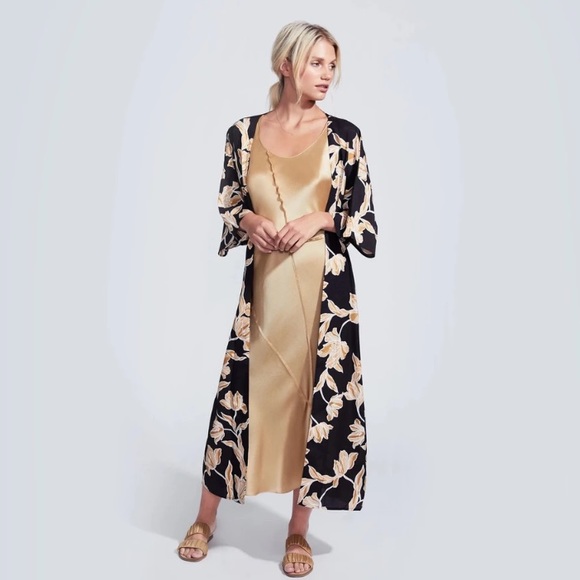 NWT Maison du Soir Selene Floral Robe- Gold Multi - Picture 5 of 6